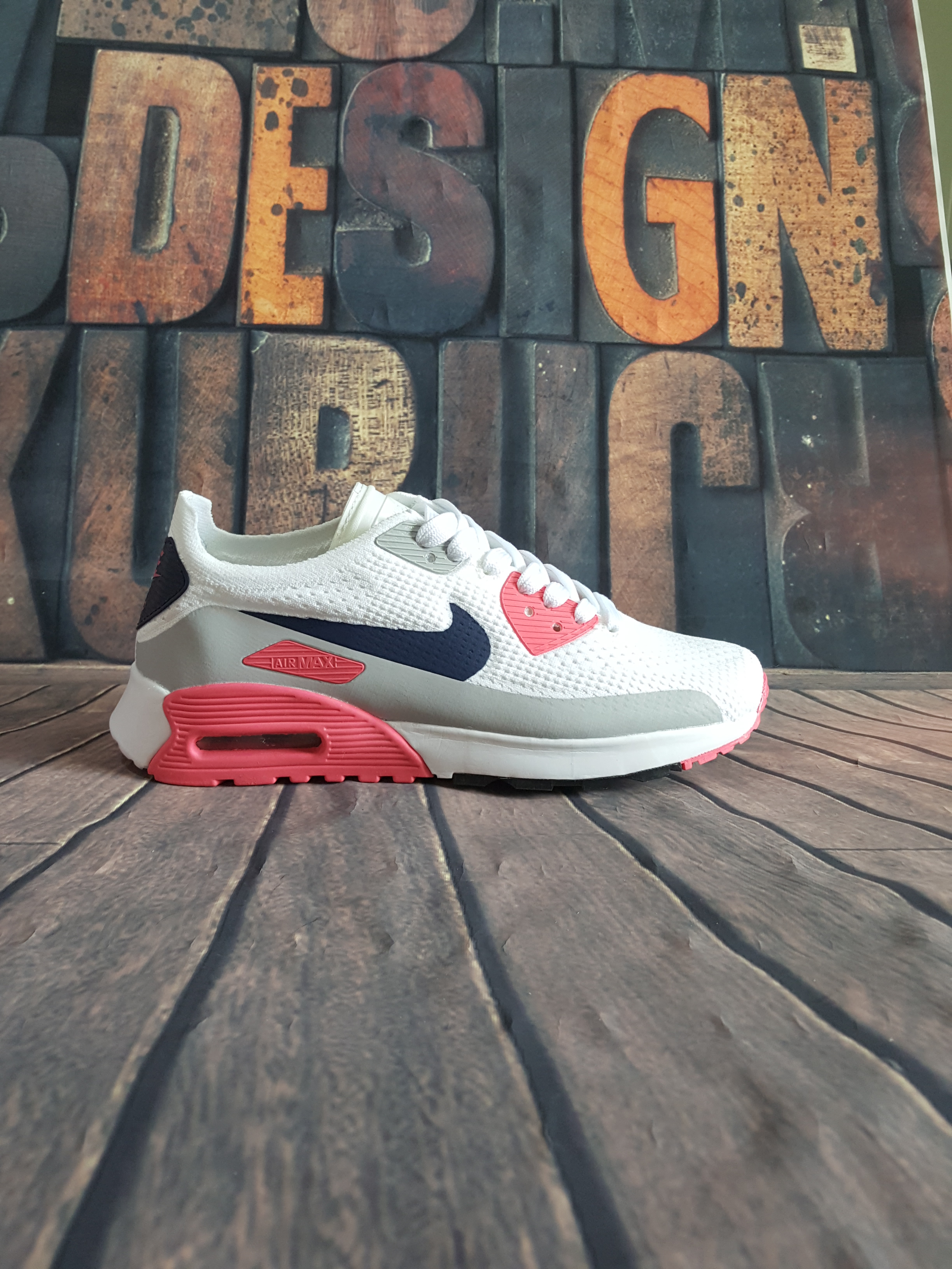 2020 Nike Air Max 90 Knit White Grey Red Black - Click Image to Close